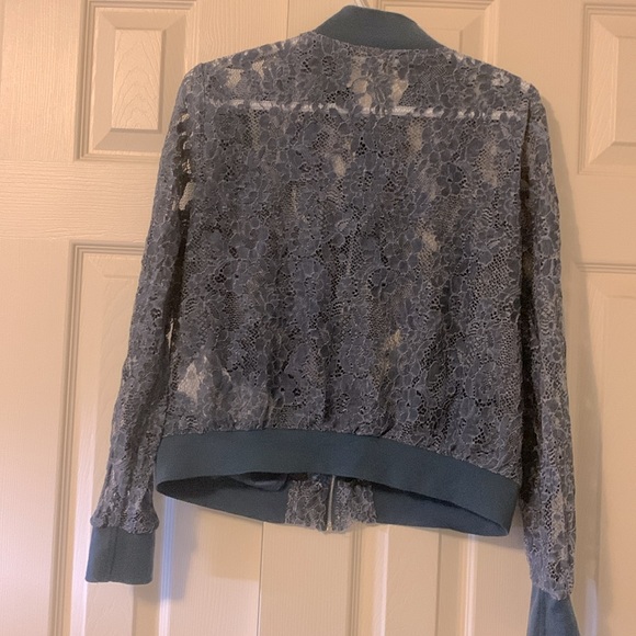 Zara Blue Lace Bomber Jacket-size L-NWOT - Picture 8 of 9